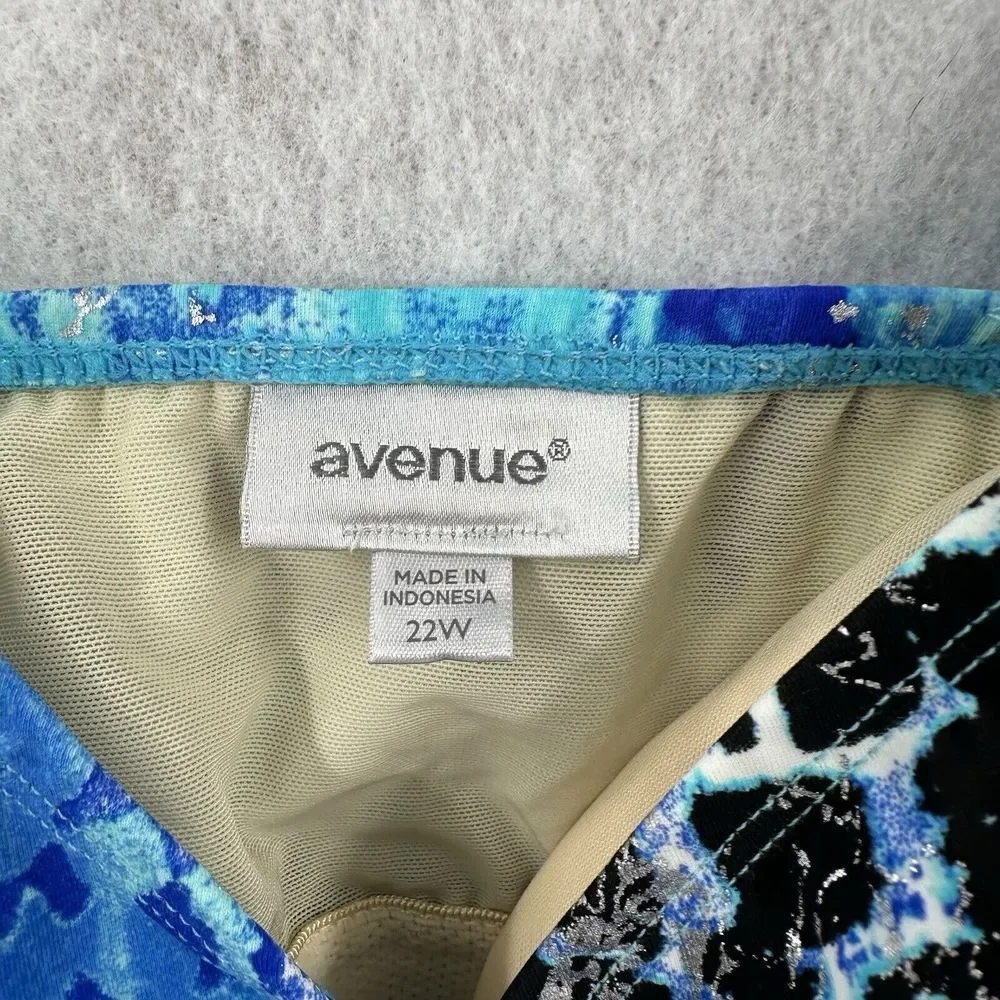 Avenue Swimsuit SZ 22 Tankini Two Piece Wide Strap Bra Layered Asymmetrical NICE